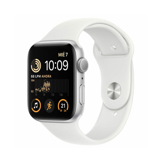 Apple Watch SE GPS 44mm Caja Aluminio Plata con correa deportiva Blanca