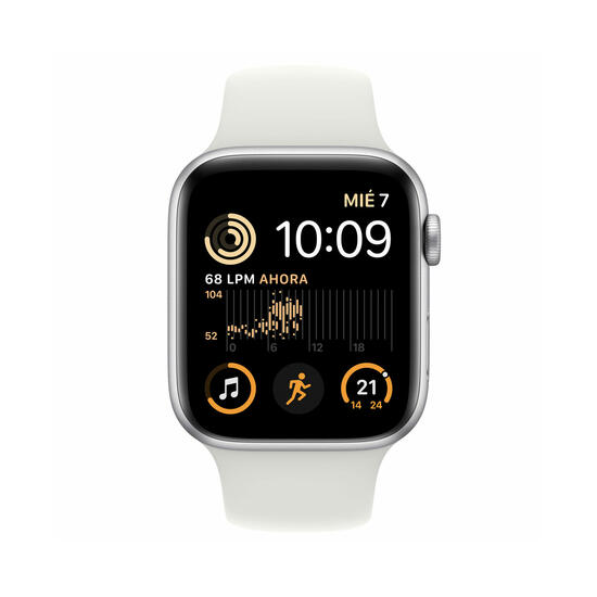 Apple Watch SE GPS 44mm Caja Aluminio Plata con correa deportiva Blanca