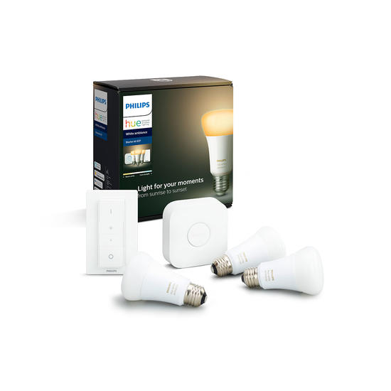 Philips Hue White Ambiance Kit 3 bombillas LED inteligente E27 + Bridge + Mando inalámbrico