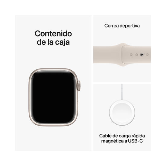 Apple Watch Series 9 | GPS | 41mm | Caja aluminio blanco estrella | Correa deportiva blanco estrella | Talla S/M
