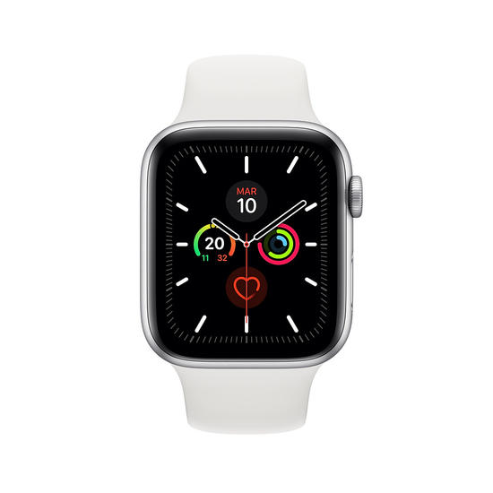 Apple Watch Series 5 GPS 44mm Caja Aluminio Plata Correa deportiva Blanco