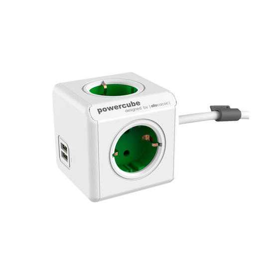 Allocacoc PowerCube extended USB Enchufe regleta Blanco/Verde