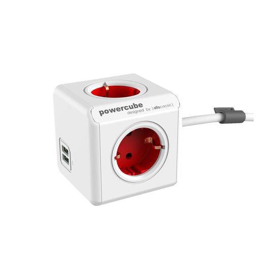 Allocacoc PowerCube extended USB Enchufe regleta Blanco/Rojo