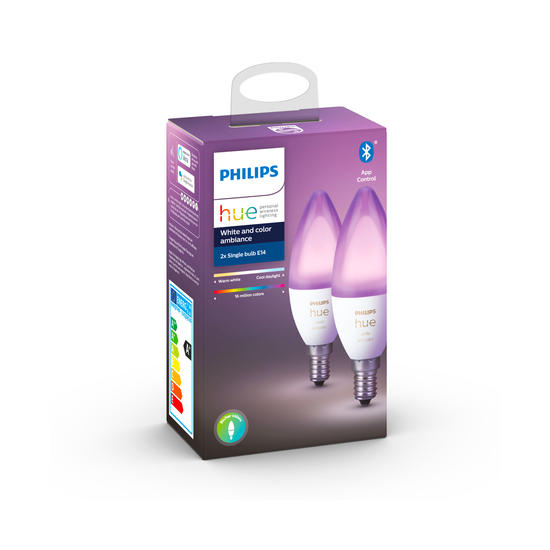 Philips Hue White and Color Ambiance Pack 2 Bombillas LED Vela inteligentes E14 Bluetooth
