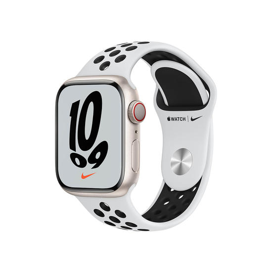 Apple Watch Nike Series 7 GPS + Cellular 41mm Caja aluminio Plata Correa Nike deportiva Platino puro/negro
