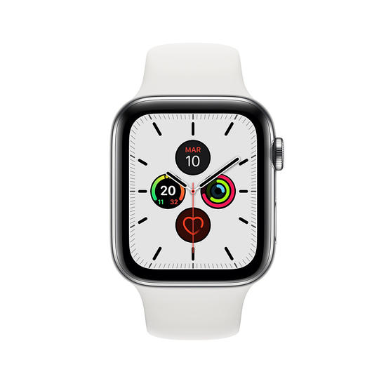 Apple Watch Series 5 GPS + Cellular 44mm Caja Acero Inoxidable Plata Correa deportiva Blanco
