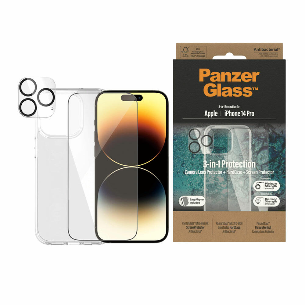 Comprar PanzerGlass Bundle Protector pantalla y lentes funda iPhone 14 Pro  B0402+2784